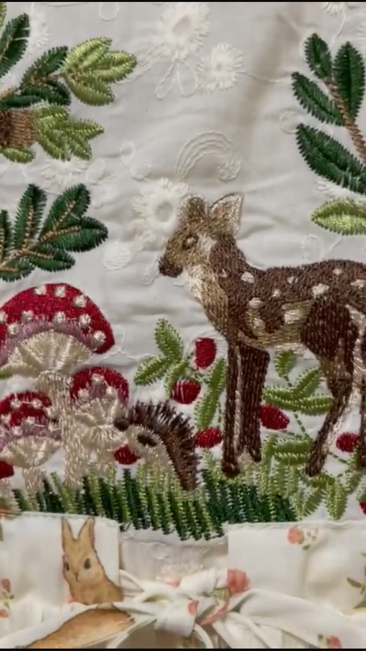 Deer Embroidered Cottagecore Dress
