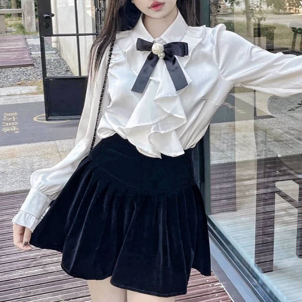 Dark Academia Shirt Black Velvet Skirt Dark Academia Aesthetic