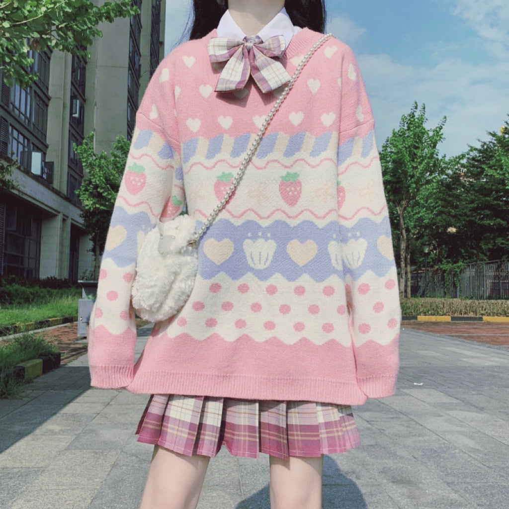 Pastel Fairy-Kei Strawberry Kawaii Aesthetic J-fashion Sweater