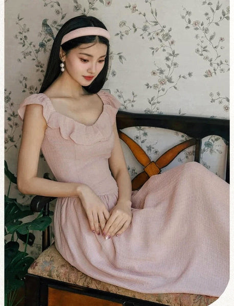 Dusty Pink Balletcore Aesthetic Coquette Dress