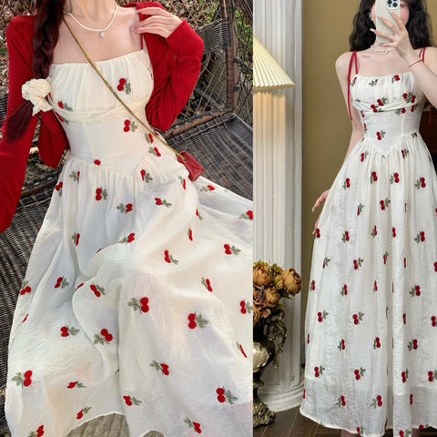 Cherry Embroidered 2-Piece Coquette Dress Set Coquette Fashion