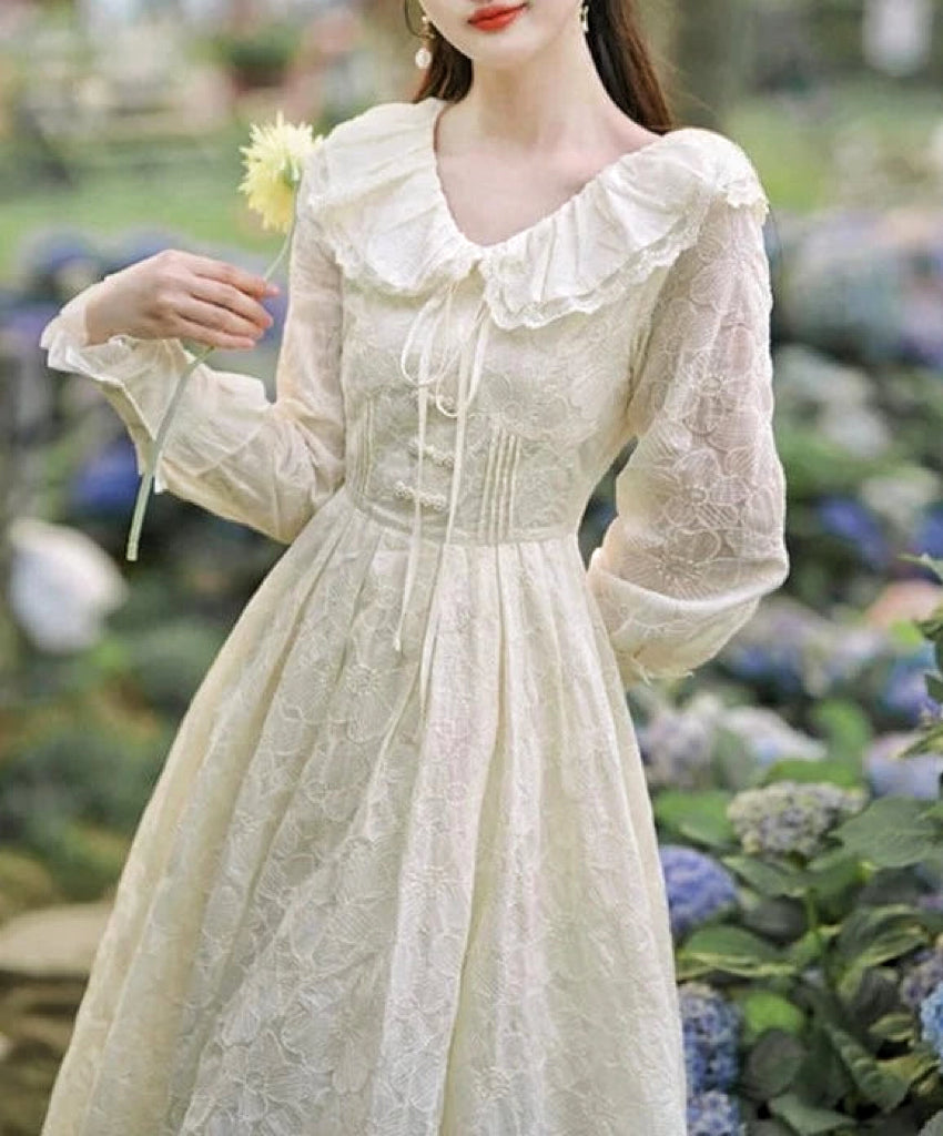 Romantic Vintage Princess Dress Retro Fairy-core Vintage Lace Dress