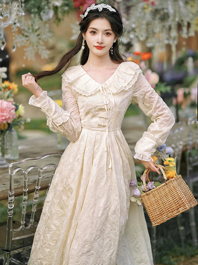 Romantic Vintage Princess Dress Retro Fairy-core Vintage Lace Dress
