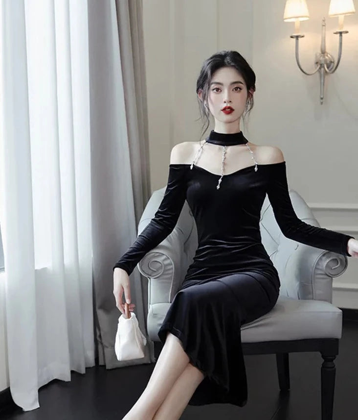 Dark Aesthetic Vamp Goth Velvet Dress Femme Fatale Aesthetic Dress