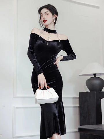 Dark Aesthetic Vamp Goth Velvet Dress Femme Fatale Aesthetic Dress