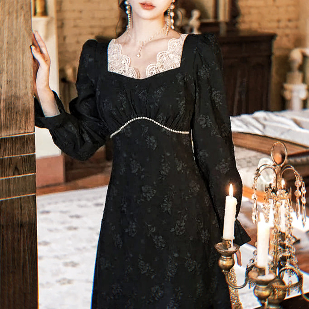 Lucille Dark Aesthetic Pearl & Lace Romantic Gothic Dress