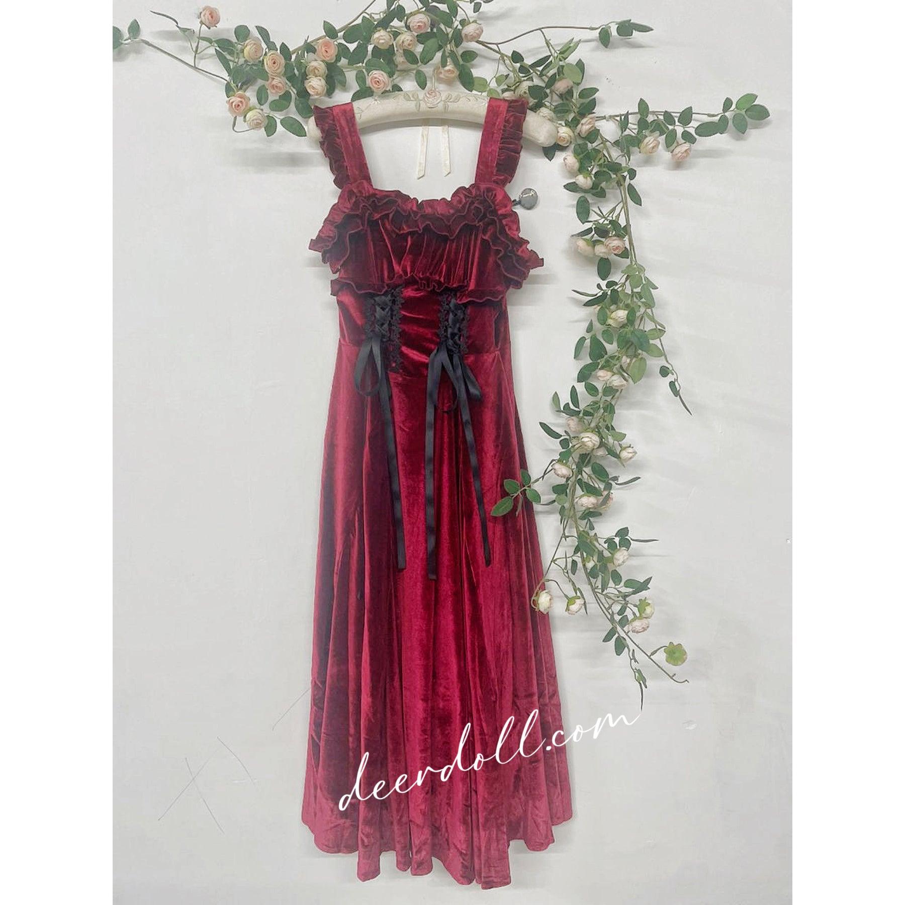 Ruby Victorian-Vintage-Academia Burgundy-Red Velvet Dress