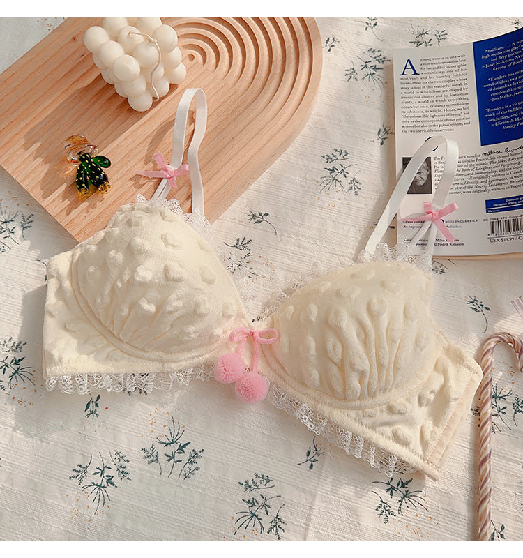 Soft Fuzzy Cherry Kawaii Girl Lingerie Set