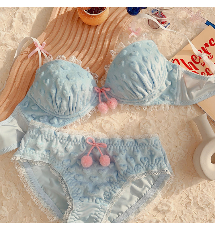 Soft Fuzzy Cherry Kawaii Girl Lingerie Set