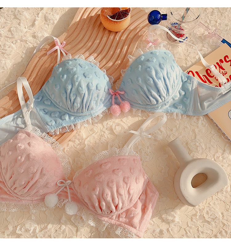 Soft Fuzzy Cherry Kawaii Girl Lingerie Set