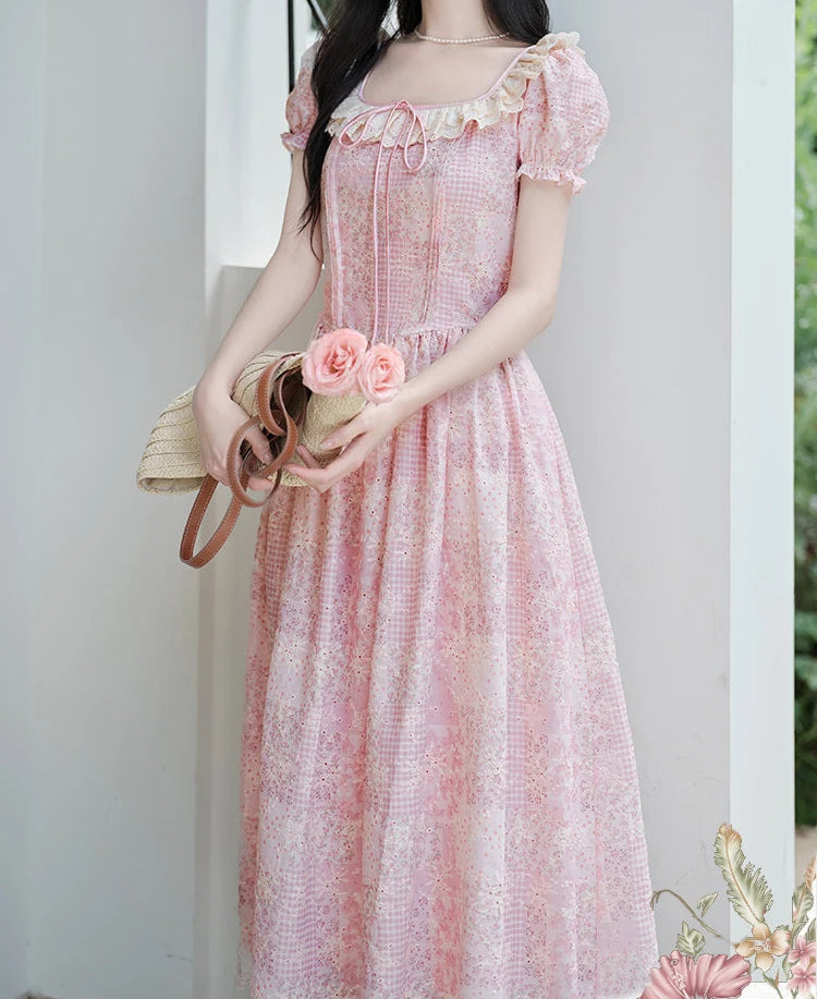 pink fairycore dress Pink Vintage Fairycore Dress pink cottagecore dress pink fairycore dress