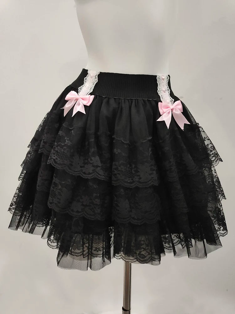 Coquette Style Lace Bow Mini Skirt Balletcore Skirt