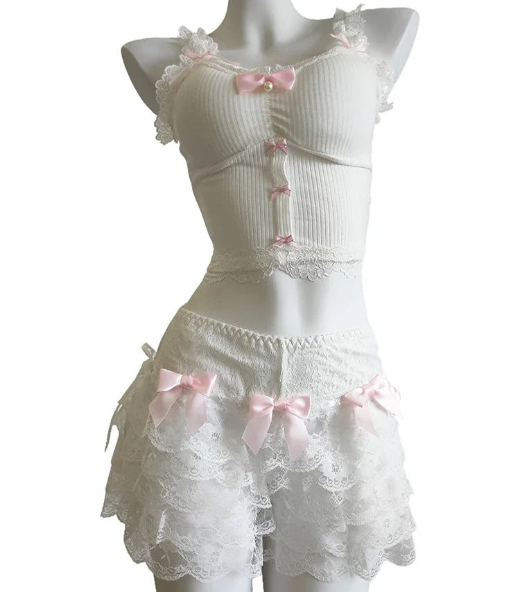 Bianca Belle Coquette Crop Top with Pearl Bow