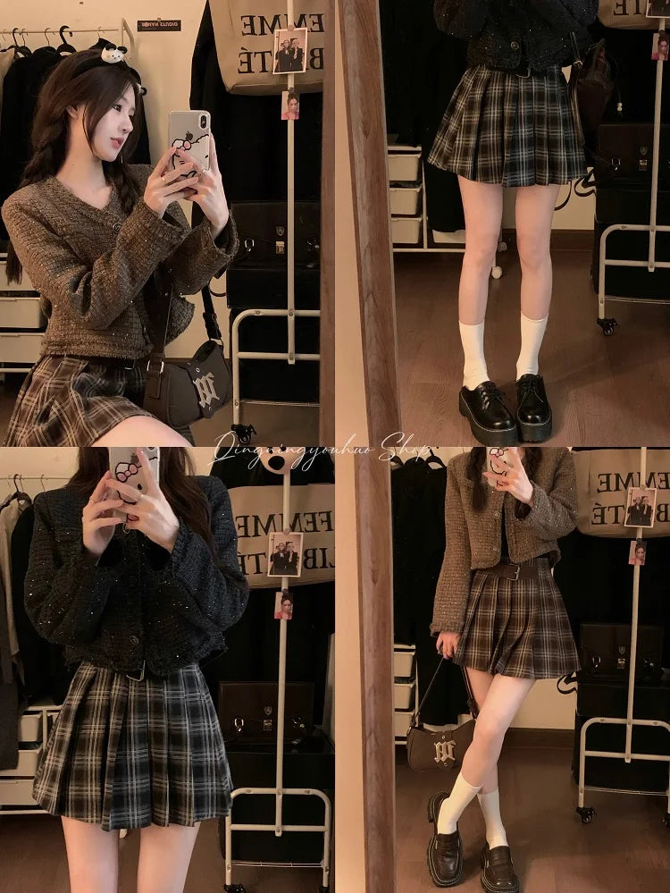 Victoria Dark Academia Plaid Pleated Mini Skirt