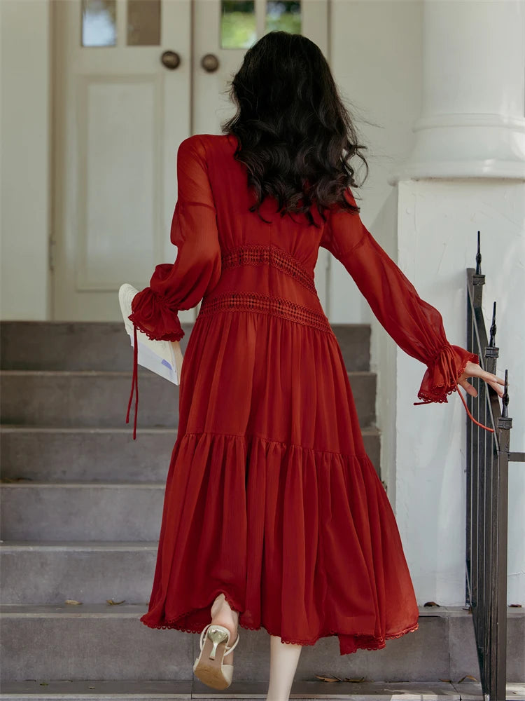 Rosemary Red Cottagecore Dress