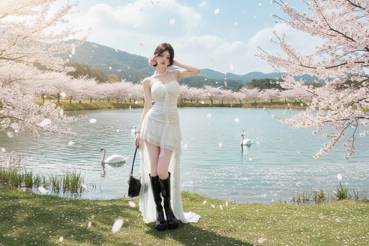 Misty Swan High-Low Coquette Dress