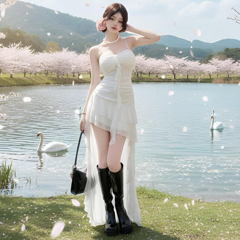 Misty Swan High-Low Coquette Dress
