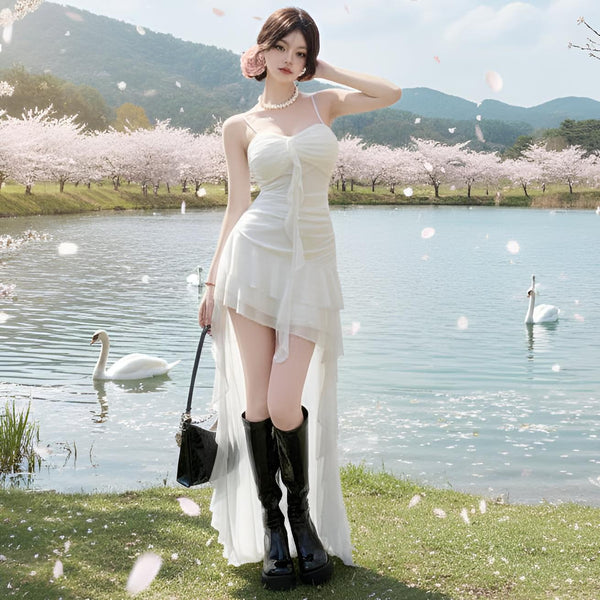 Misty Swan High-Low Coquette Dress