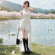 Misty Swan High-Low Coquette Dress