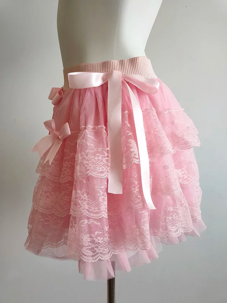 Candy Dance Coquette Style Lace Bow Mini Skirt