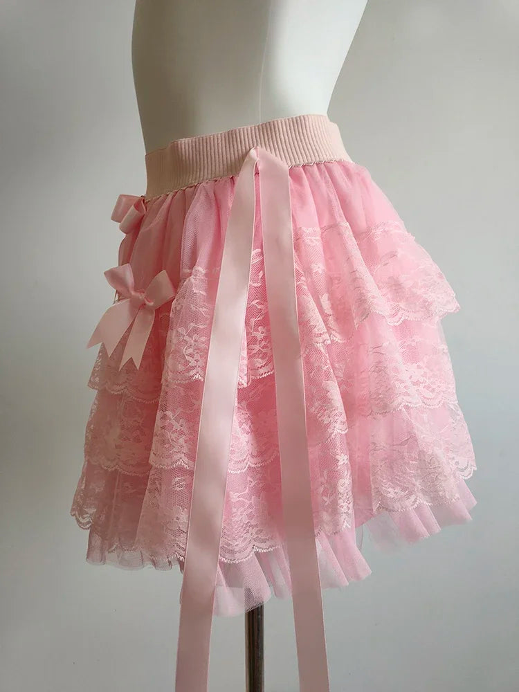 Candy Dance Coquette Style Lace Bow Mini Skirt