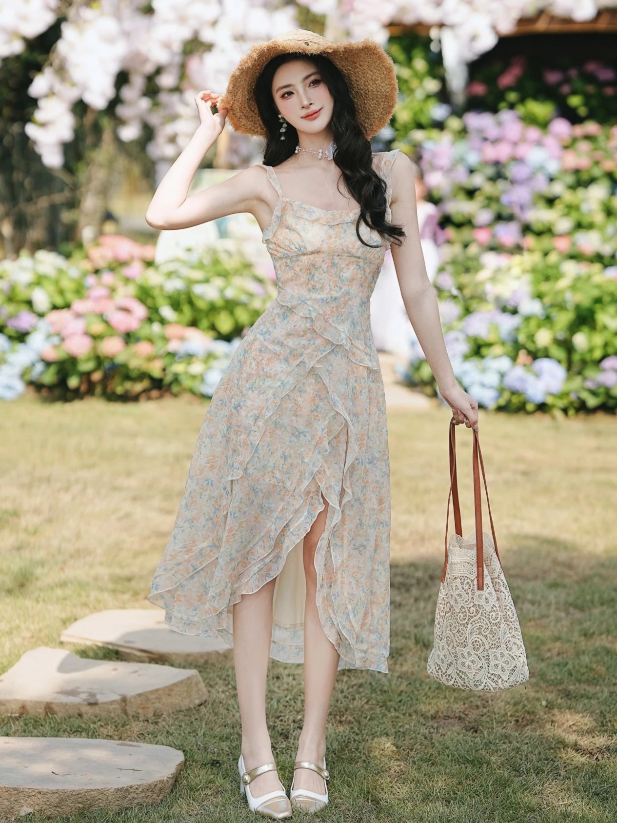 Vintage Floral Dress Cottagecore Aesthetic Outfit, Feminine Romantic Dress