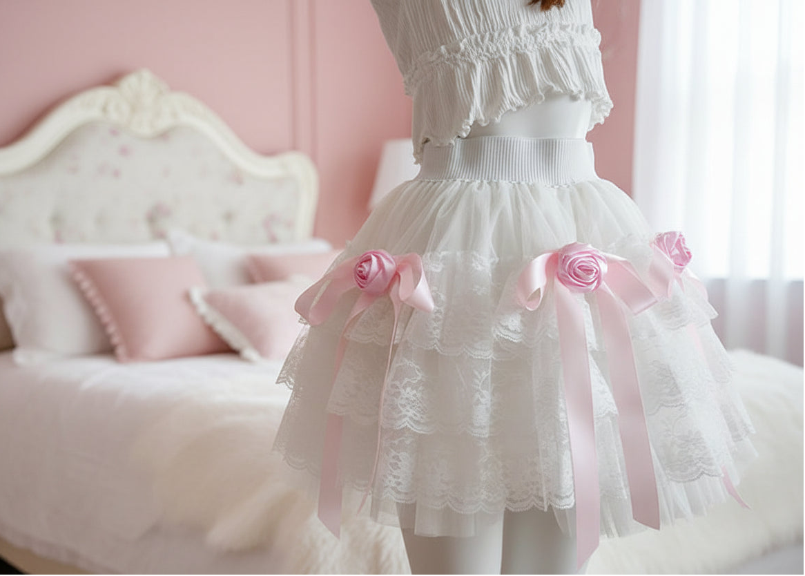 Rose Ribbon Coquette Lace Skirt