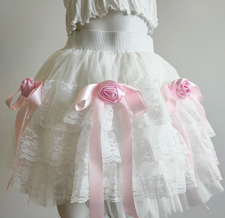Rose Ribbon Coquette Lace Skirt coquette skirts coquette aesthetic