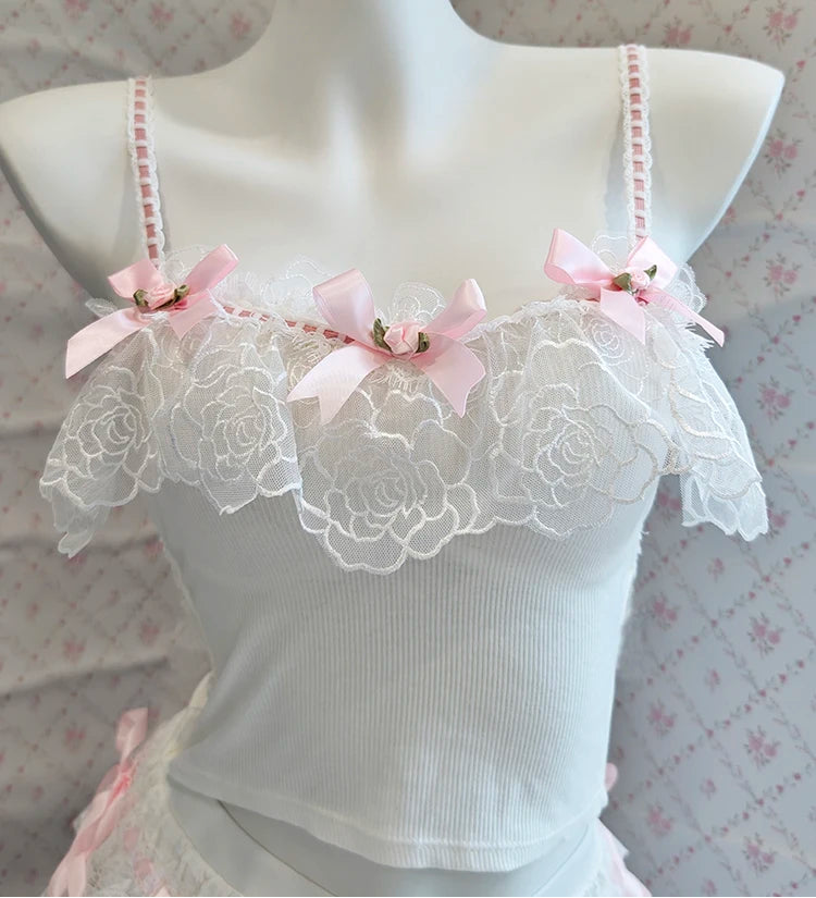 Lace & Ribbon Rose Coquette Crop Top