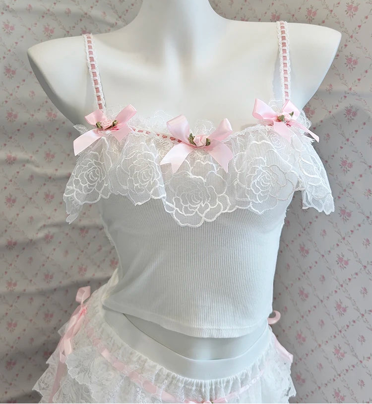 Lace & Ribbon Rose Coquette Crop Top