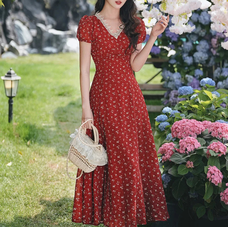 Apple Pie Red Cottagecore Dress