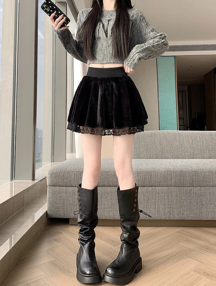 Dark Coquette Cozy Winter Skirt with Attached Shorts