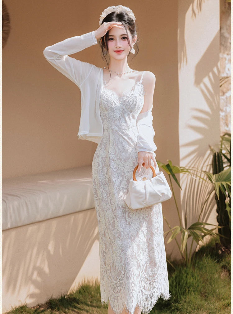 white cottagecore dress White Lace Cottagecore Dress white lace vintage bodycon dress