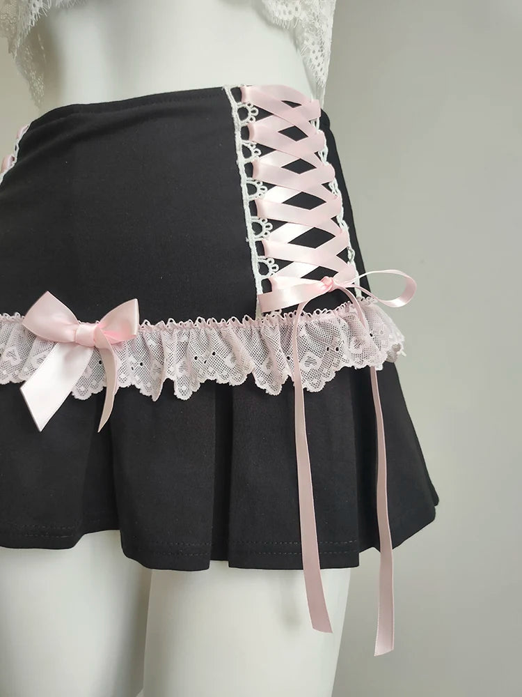 Black Pink Ribbon Coquette skirt coquette fashion coquette style