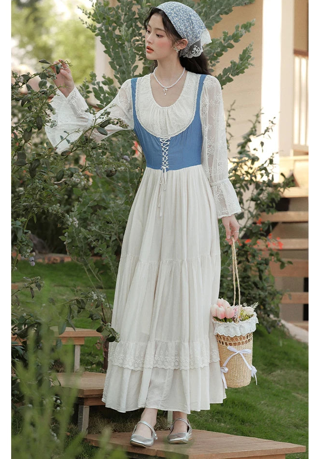 witch white dress HalloweenCostumes.com 3X Women Plus Size Women's Costume, White/Gray The long white gowns bodice features a ribbon Cottage Witch dress Cottagecore Dress