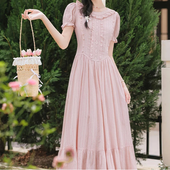 Sugar Vine Pastel Cottagecore Blush Pink Vintage-Coquette Dress