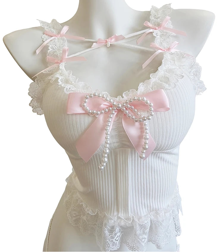 Pearl Ribbon Coquette Top