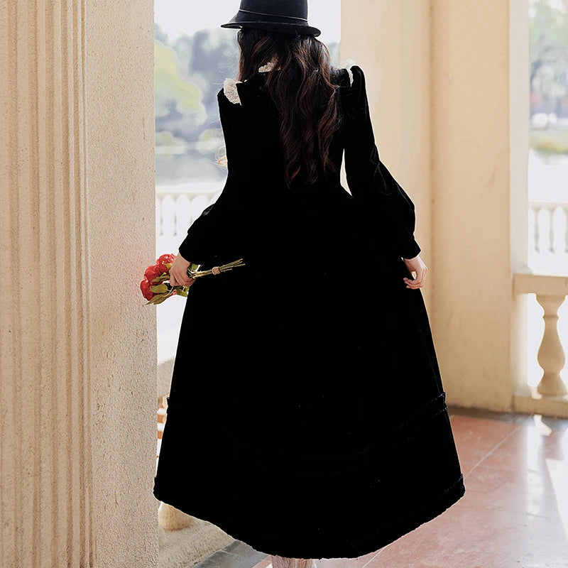 Romantic Goth Dress Black Velvet Victorian Vintage Dress Dark Romantic Romantic Goth Dress Black Velvet Victorian Vintage Dress Dark Romantic