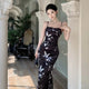Dark Butterfly Velvet 90s Minimalist Style Slip Dress