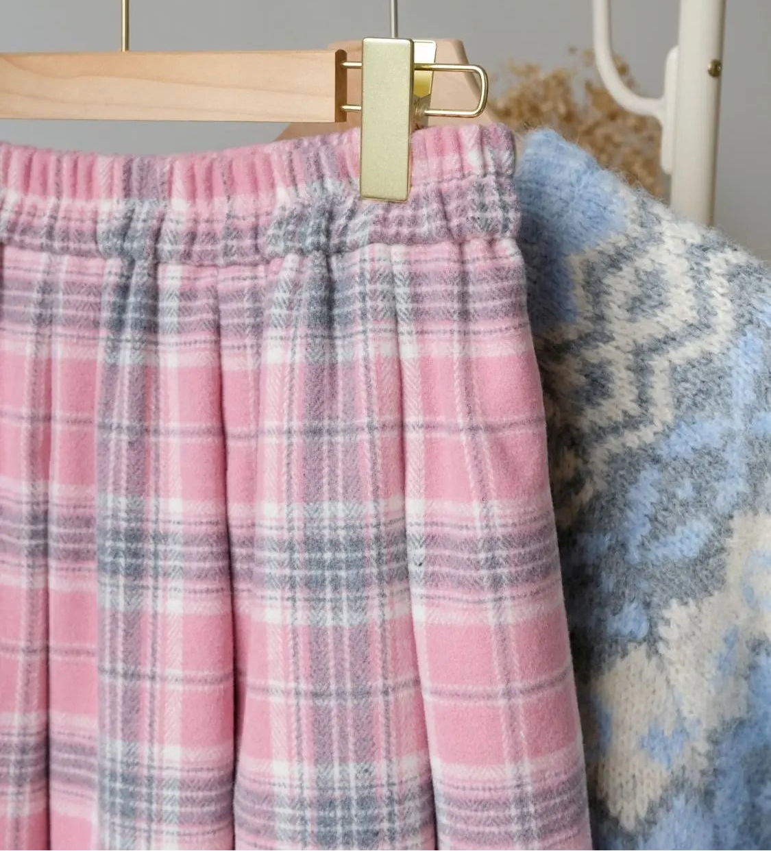 Pink Plaid Wool Skirt