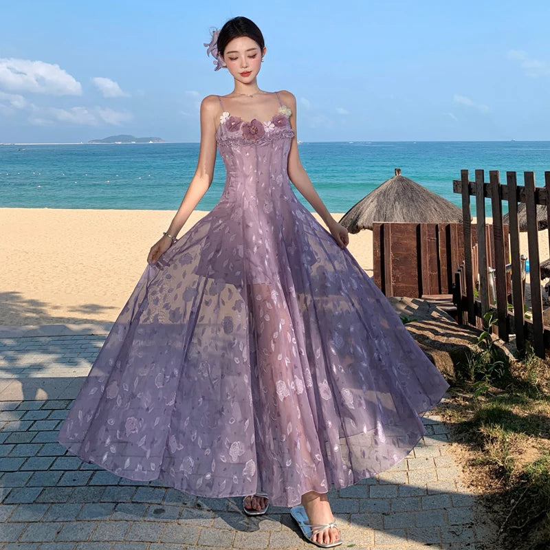 Violet Floral Romantic Fairy Dress Purple Fairycore Dress