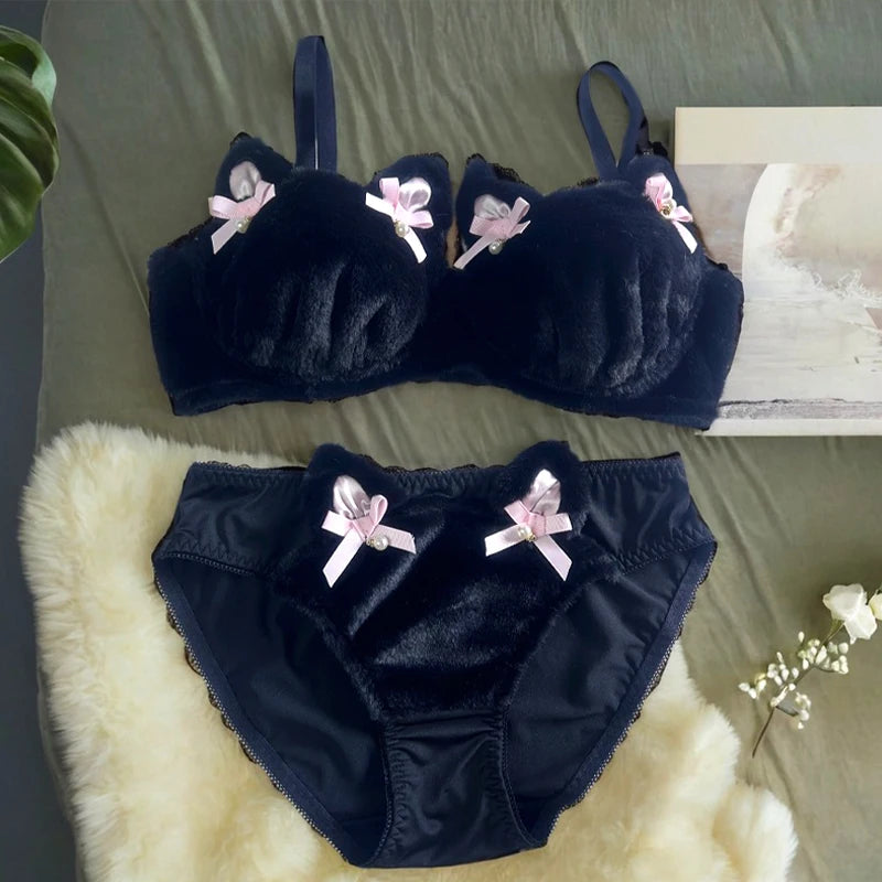 Soft Kawaii Kittens with Bow Lingerie Set