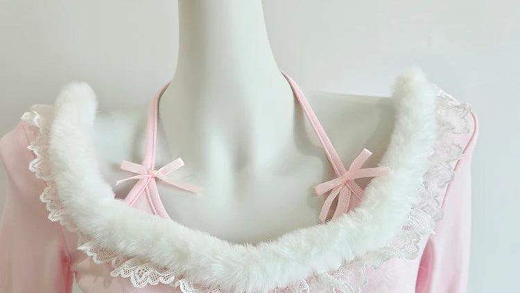 Pearls & Lace Pink Long Sleeve Coquette Top