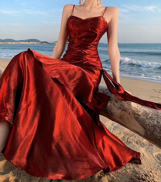 Cherry Flame Red Satin Dress