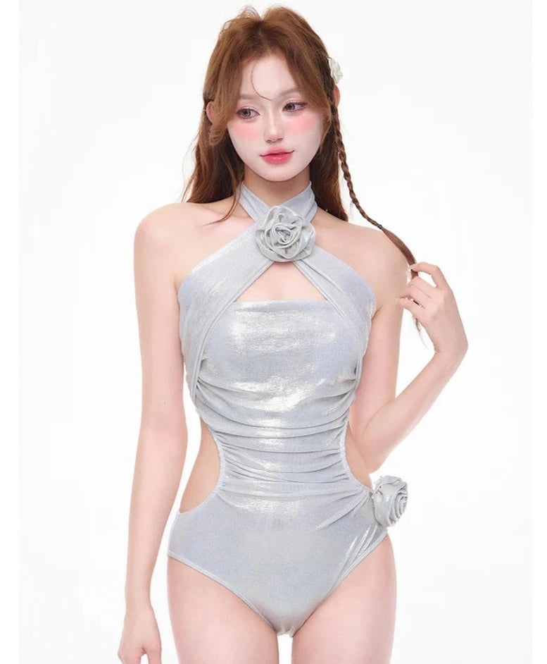 Metallic Flower One-piece Swimsuit