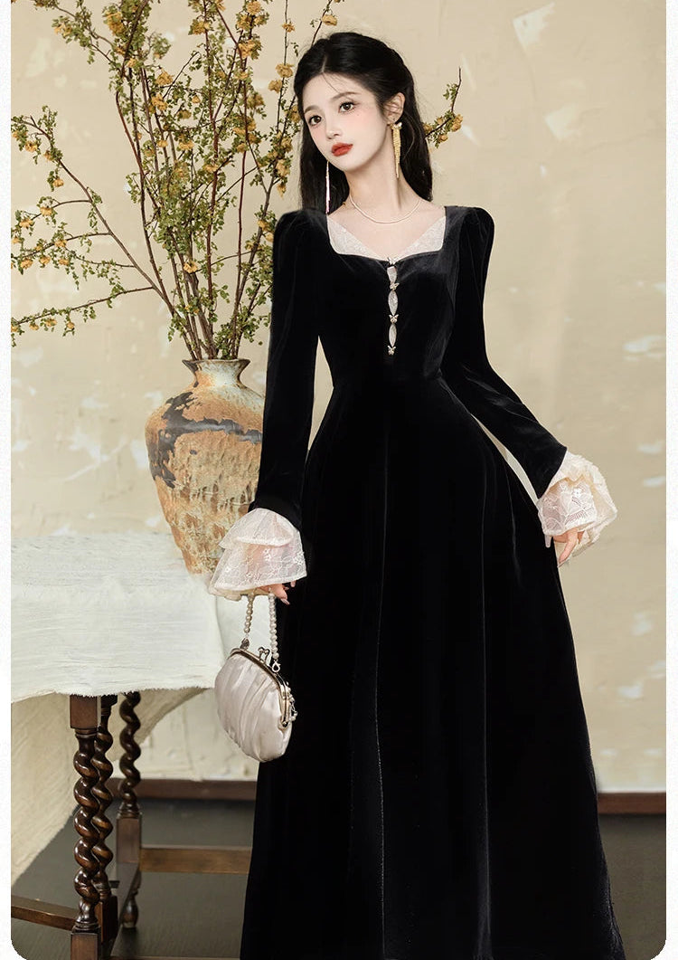 Dark Romantic Goth Velvet Dress dark romance aesthetic dark coquette Dark Romantic Goth Velvet Dress dark romance aesthetic dark coquette