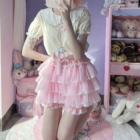 Pink Kawaii Hearts Ruffle Lolita Shorts