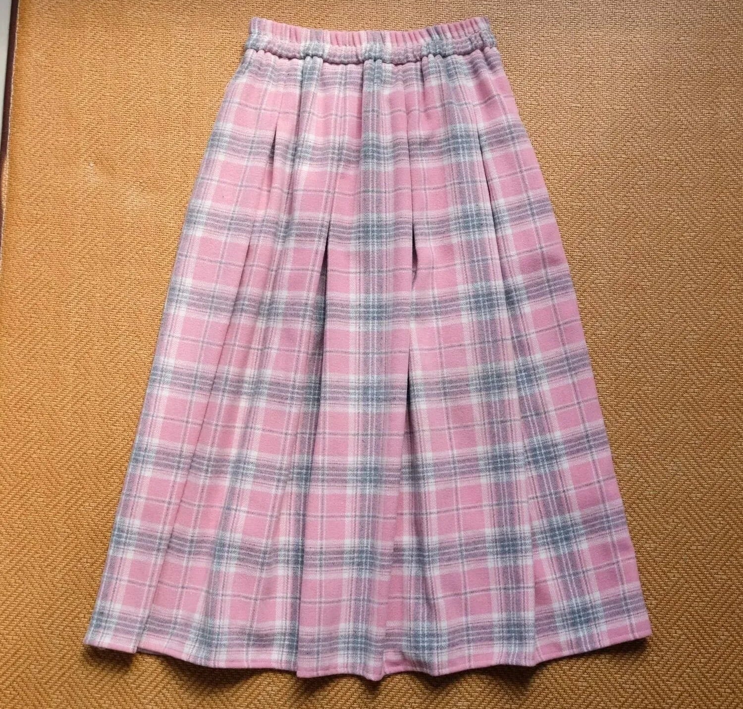 Pink Plaid Wool Skirt