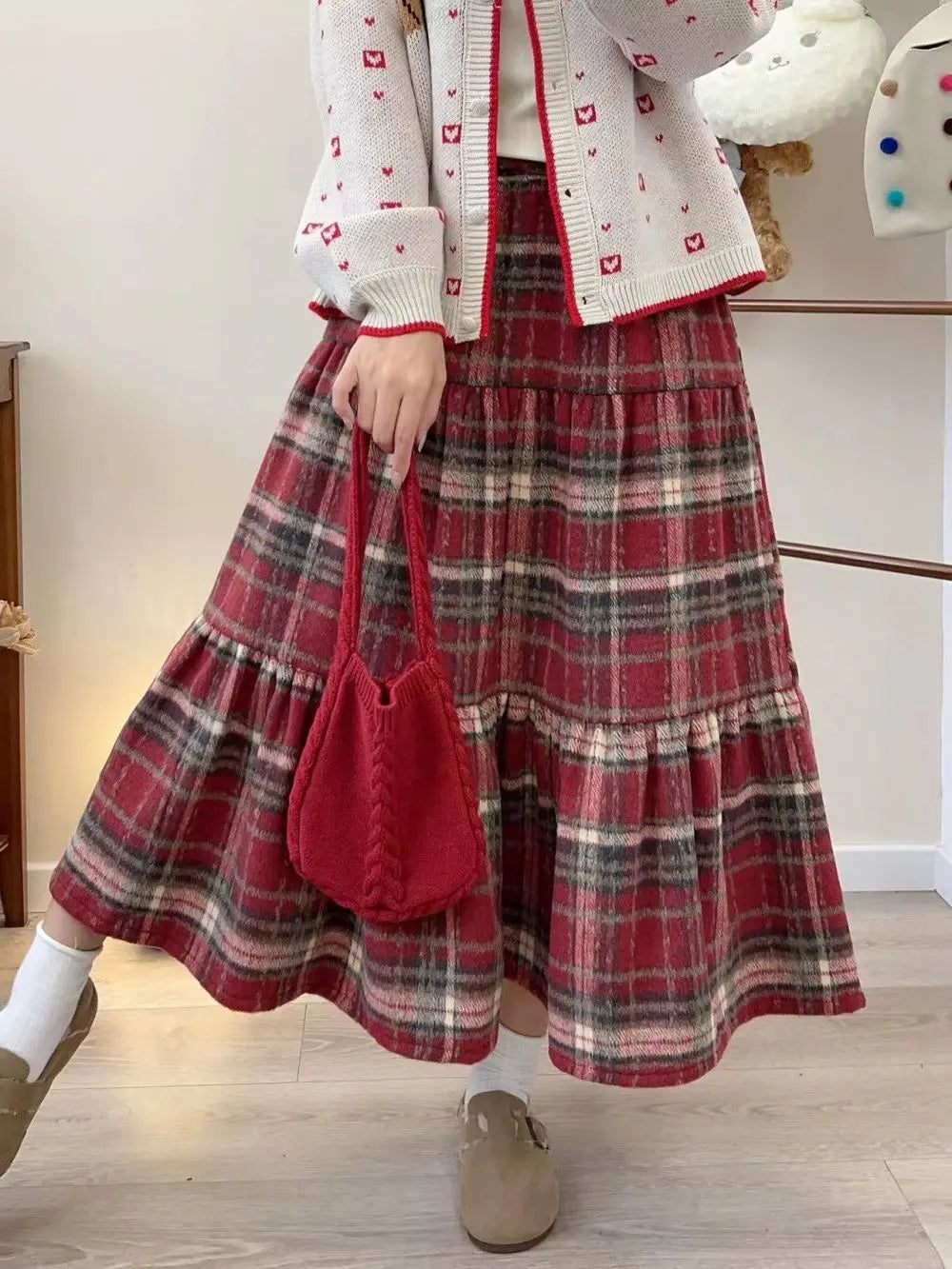 Plaid Wool Tiered Cottagecore Skirt