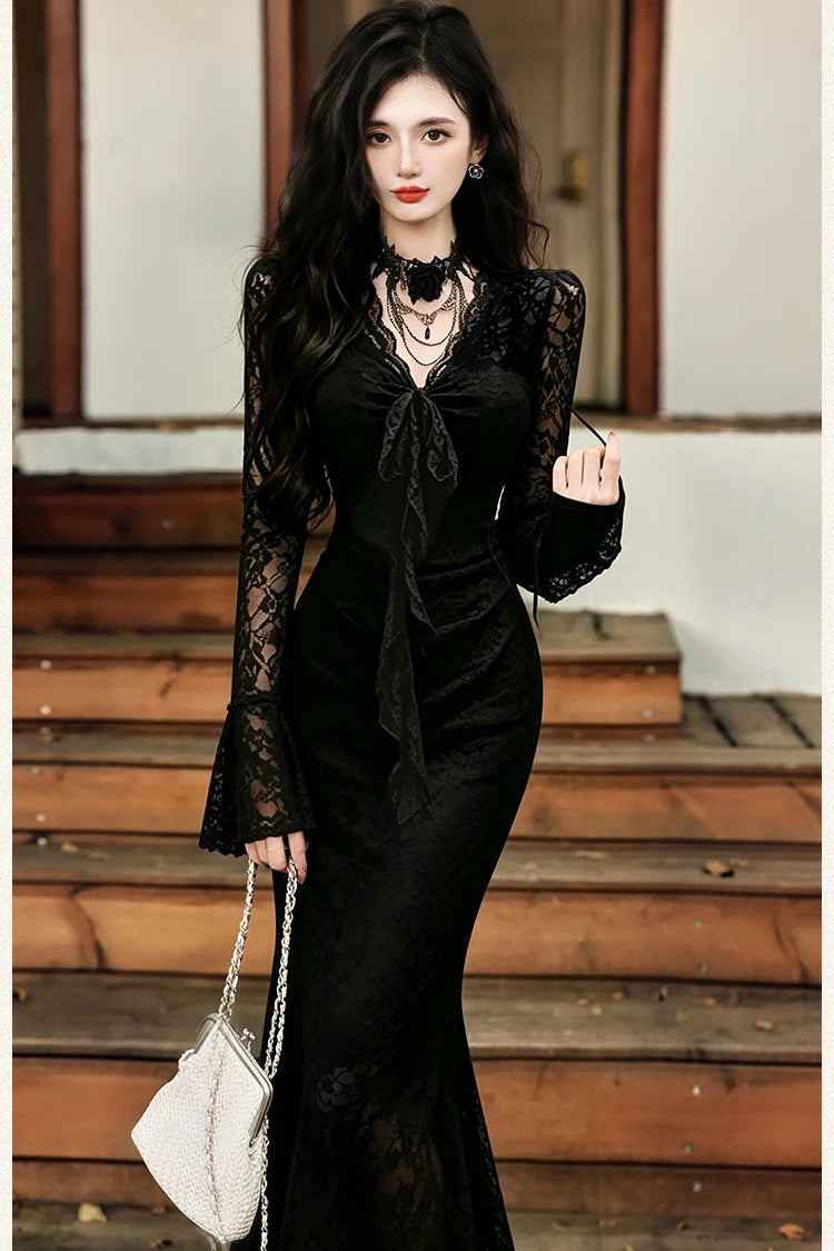 Obsidian Rose Dark Romantic Gothic Dress + Choker Necklace Set
